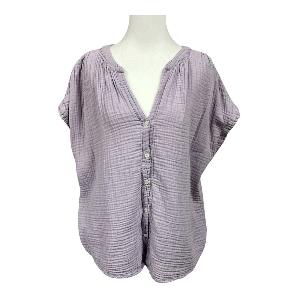 Velvet by Graham & Spencer Gauze Cotton V Neck Button Up Sz L Purple